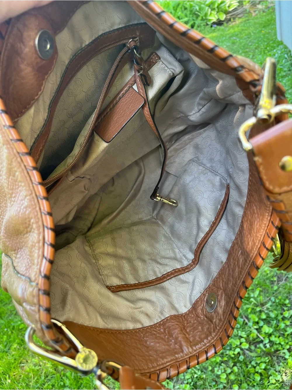 Michael Kors Brown Leather Hobo Bag with Braided Handle